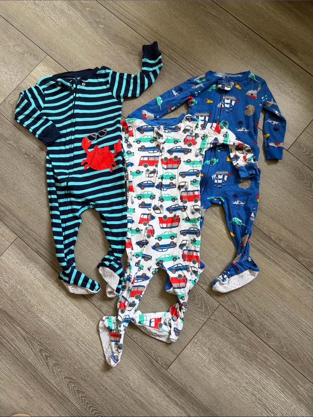 Striped Crab Navy & Teal Baby Footie - XS150